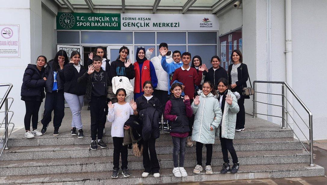 Ali Kale ve Kardeşleri Ortaokulu Değerler Kulübü Öğrencilerinin ÇEDES Projesi Kapsamında Keşan Gençlik Merkezini Ziyareti